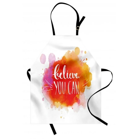Colorful Apron Believe You Can Quote on Warm Toned Color Splashes Motivational Slogan Design, Unisex Kitchen Bib Apron with Adjustable Neck for Cooking Baking Gardening, Multicolor, by