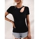 thumbnail image 2 of Top recortado para mujer Camisa recortada de manga corta ajustada a la moda de color puro para uso diario Negro S, 2 of 8