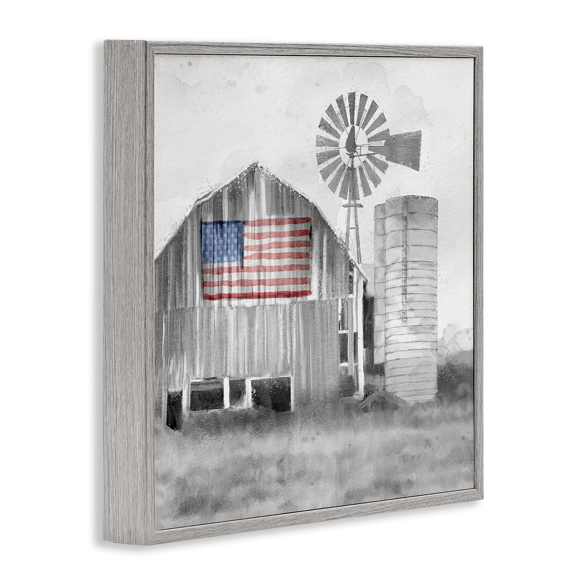 Stupell Industries Grandfather's Barn with Flag Gray Framed Giclee Art, design by Kim Allen
