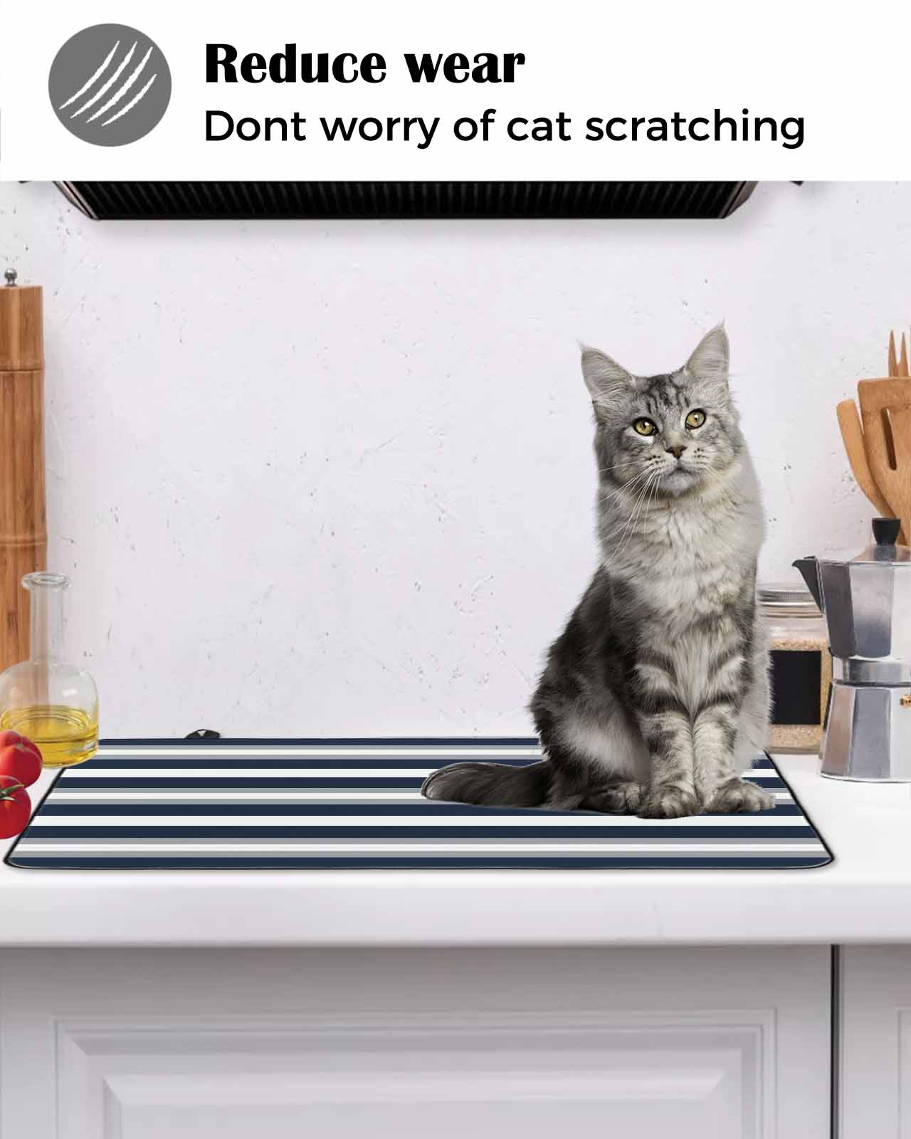 nqOlkjepod Large Induction Cooktop Protector Mat 36"x21", Navy Blue Grey Striped Stove Top Covers for Electric Stove, Farmhouse Stripes Minimalist Stove Burner Cover Mats, Glass Top Stove Cover