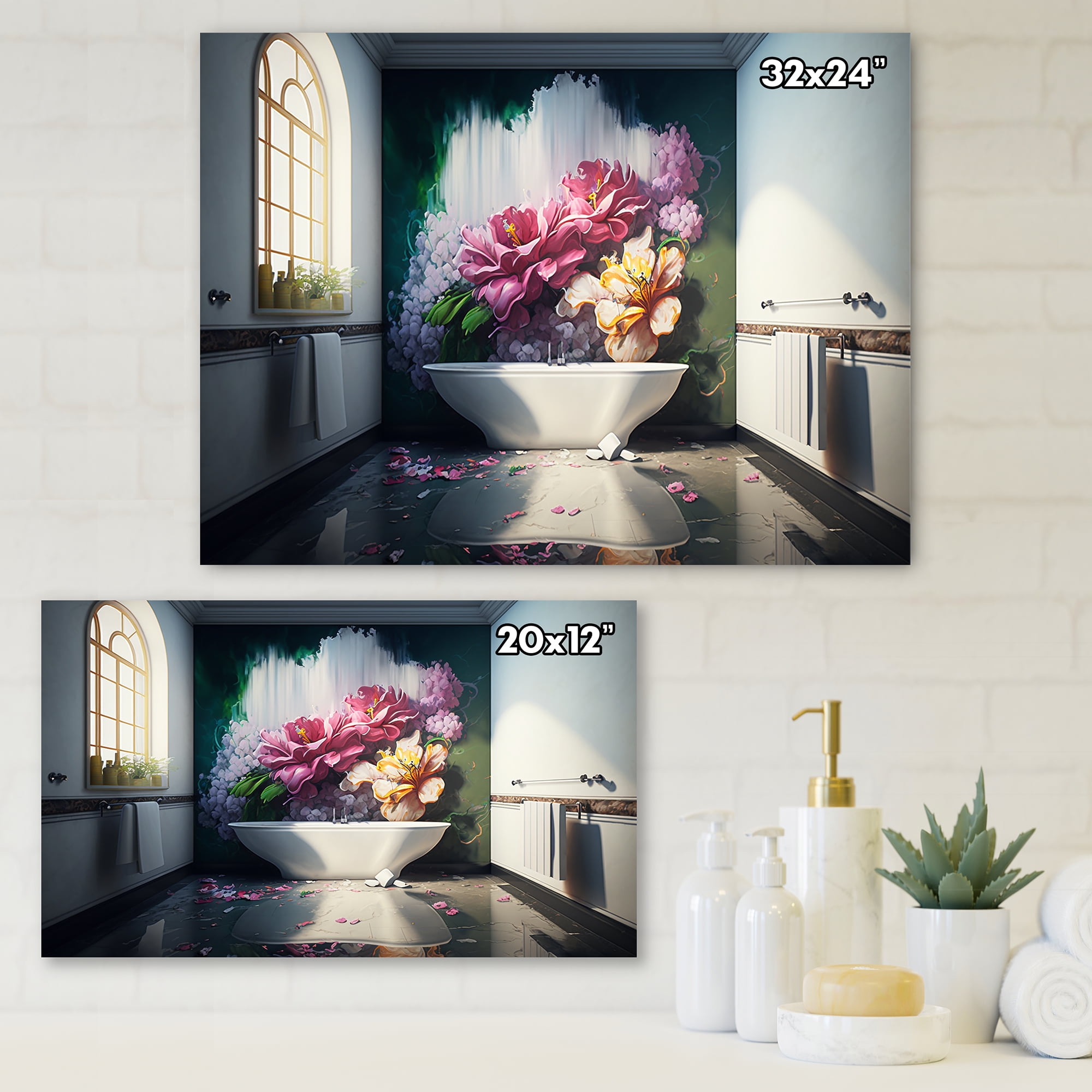 Designart Luxury Bathroom With Blooming Flowers II Canvas Wall Art