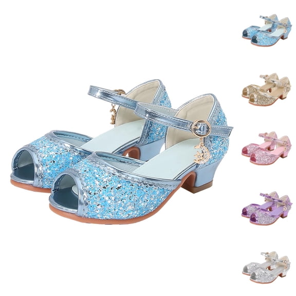 Toddler Girl Sandals and Casual Summer Beach Shoes, Closed Toe Heels for Wedding Party with Sequins and Bow