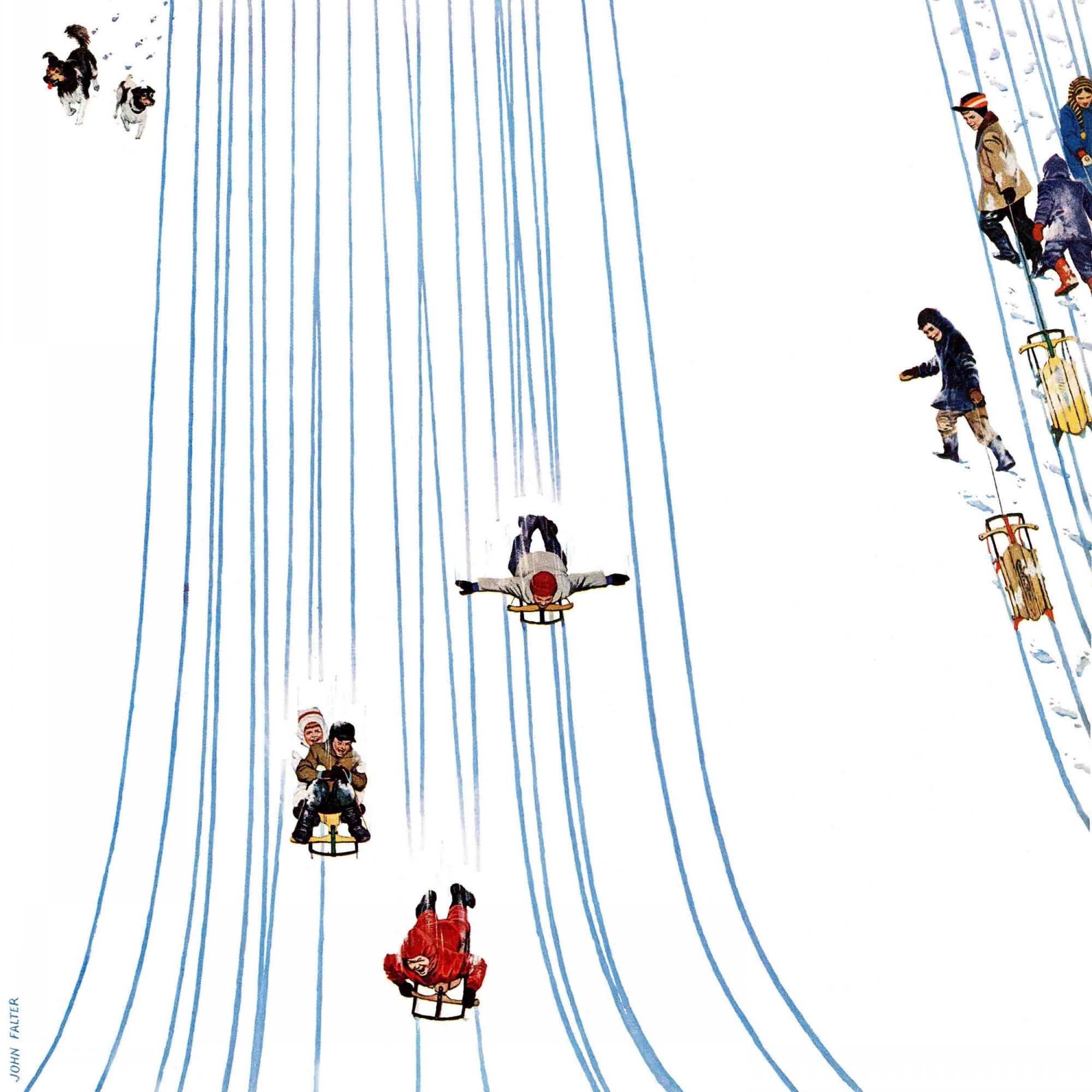 Marmont Hill Sledding Designs in the Snow by John Falter Painting Print on Canvas