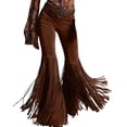 thumbnail image 2 of Karymi Women's Shorts Western Style Fringe Bell Bottom Trousers, Solid High Waist Flare Long Pants, Slim Fit Stretch Retro Cowboy Pants , Belt Not Included Linen&nbsp;Pants&nbsp;Women, 2 of 6
