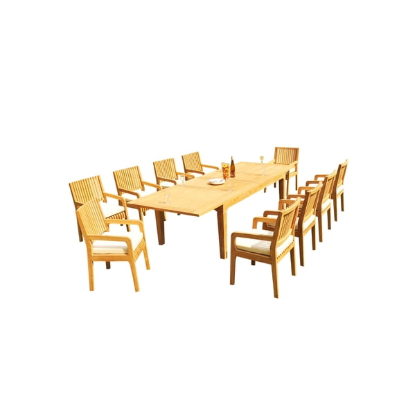 Grade-A Teak Dining Set: 10 Seater 11 Pc: 122" Caranas Rectangle Table And 10 Maldives Arm Chairs Outdoor Patio WholesaleTeak #51ML2911