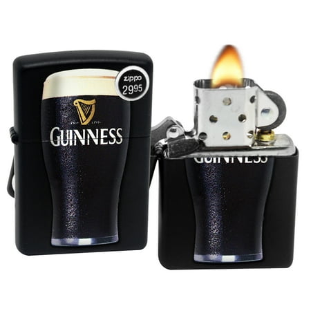 Guinness Beer Glasses - Zippo 29649 Guinness Beer Glass Black Matte Finish Windproof Pocket Lighter New