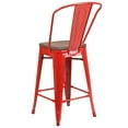 thumbnail image 4 of Flash Furniture Lily 24" High Red Metal Counter Height Stool with Back and Wood Seat, 4 of 6
