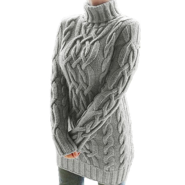 VISgogo Vestido de punto de otoño para mujer, vestido de suéter corto ajustado de cuello alto de manga larga de jacquard torcido de color sólido VISgogo moda