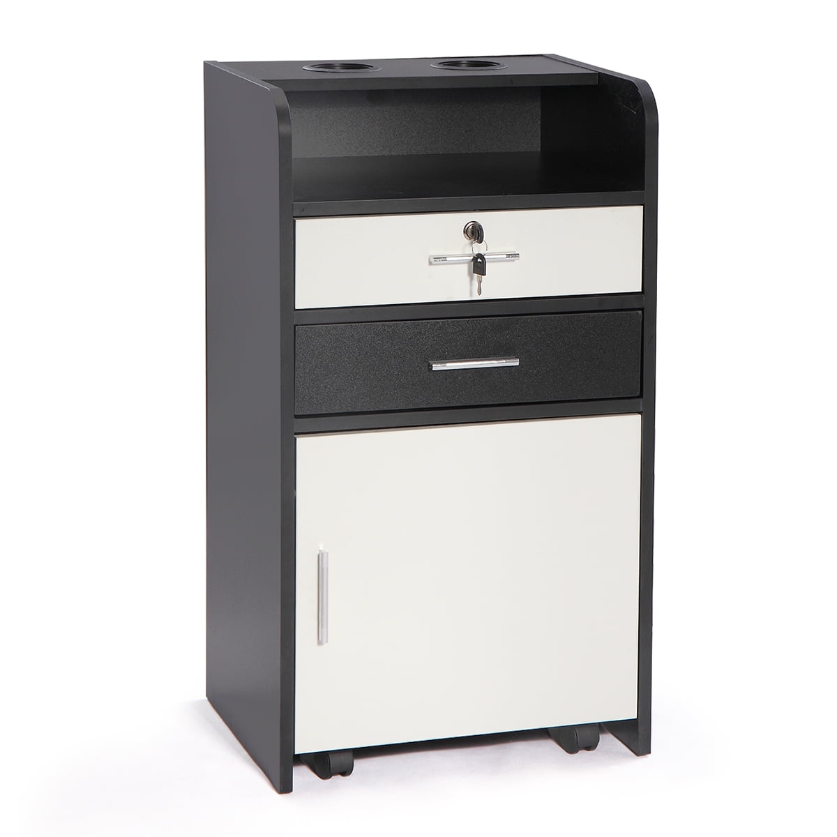 Kepooman Salon Styling Station Cart, Makeup Beauty Spa Equipment Side Table with Wheels - Black & White Kepooman Salon Styling Station Cart, Makeup Beauty Spa Equipment Side Table with Wheels - Black & White
