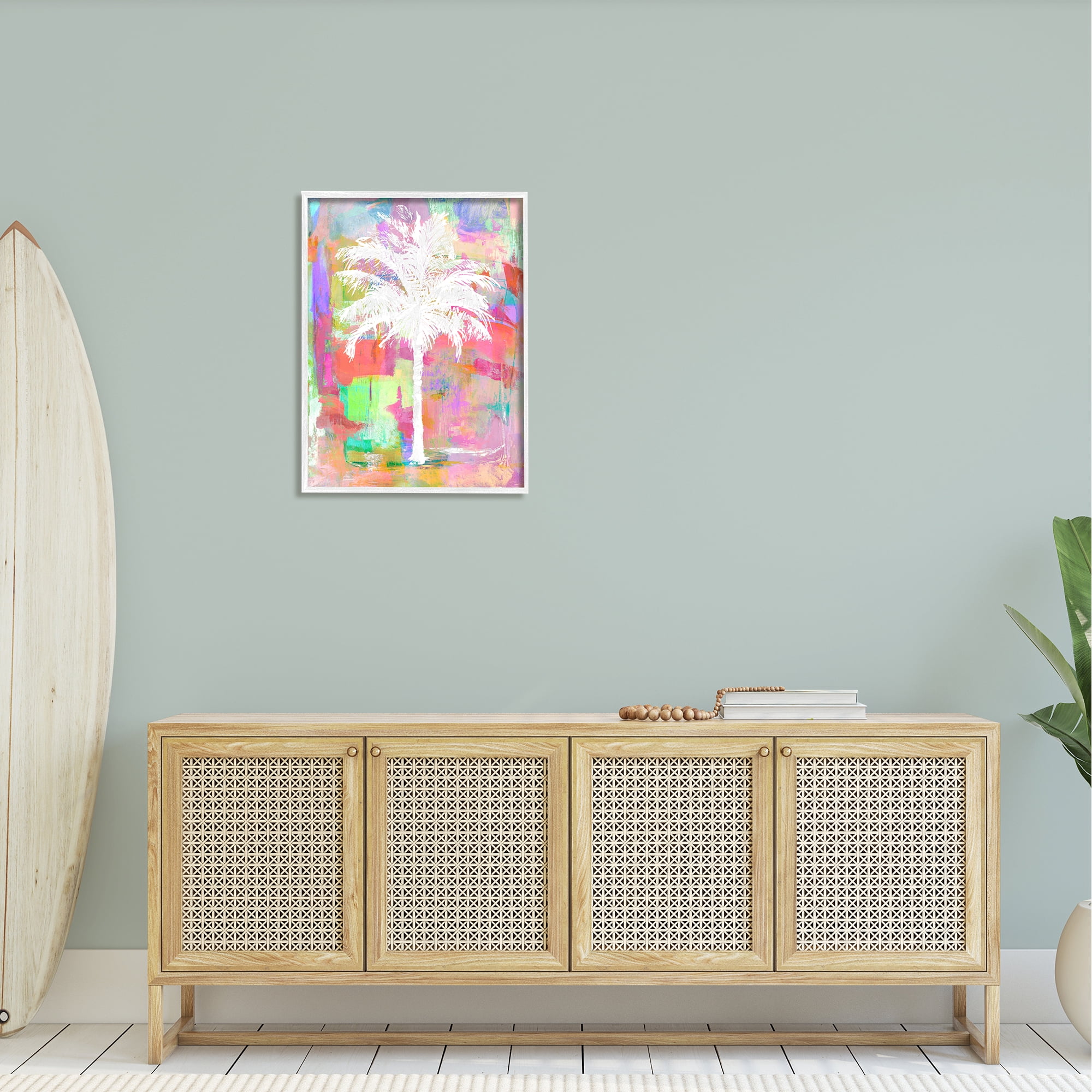 Stupell Industries Bold Blocked Background Tropical White Palm Tree Framed Wall Art, 24 x 30, Design by Kristen Dew