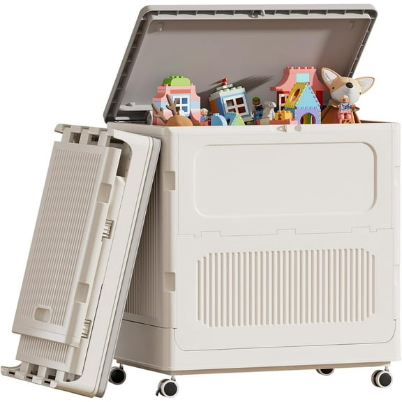 Toy Box for Living Room Area - 130L Extra Large Toy Chest Storage Organizer - Collapsible Sturdy Toy Storage Bins with Lids and Wheels - Kids Toy Box for Boys, Girls, Nursery, Playroom