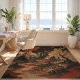 thumbnail image 3 of Design&I 2'x3' Washable Throw Rug Low Profile Daily Traffic Ready Accent Burnt Orange Black Gothic Landscape Skull Motif Eerie Mountain and River Design Dark for Hallway, Laundry Room, 3 of 7