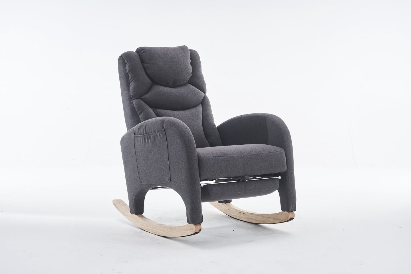 Rocking Chair Nursery, Nursery Rocking Chairs with Adjustable Footrest & Side Pocket, Comfy Rocking Chairs in Teddy Fabric, Reading Arm Glider Chair for Bedroom, Living Room, Office, Dark Grey