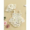 thumbnail image 6 of BemeyourBBs Newborn Baby Girl Summer Clothes Smocked Romper Dress 2 Pieces Outfit Sleeveless Ruffle Bodysuit Floral Tutu Dress with Sun Hat Set, 6 of 10