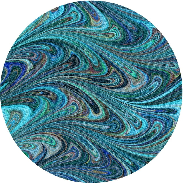 Ahgly Company Machine Washable Indoor Square Transitional Dark Turquoise Green Area Rugs, 3' Square