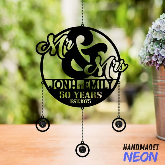 Handmadetneonsign Personalized 50th Anniversary Wind Chimes, Custom Couple Name Metal Wind Chimes 140063