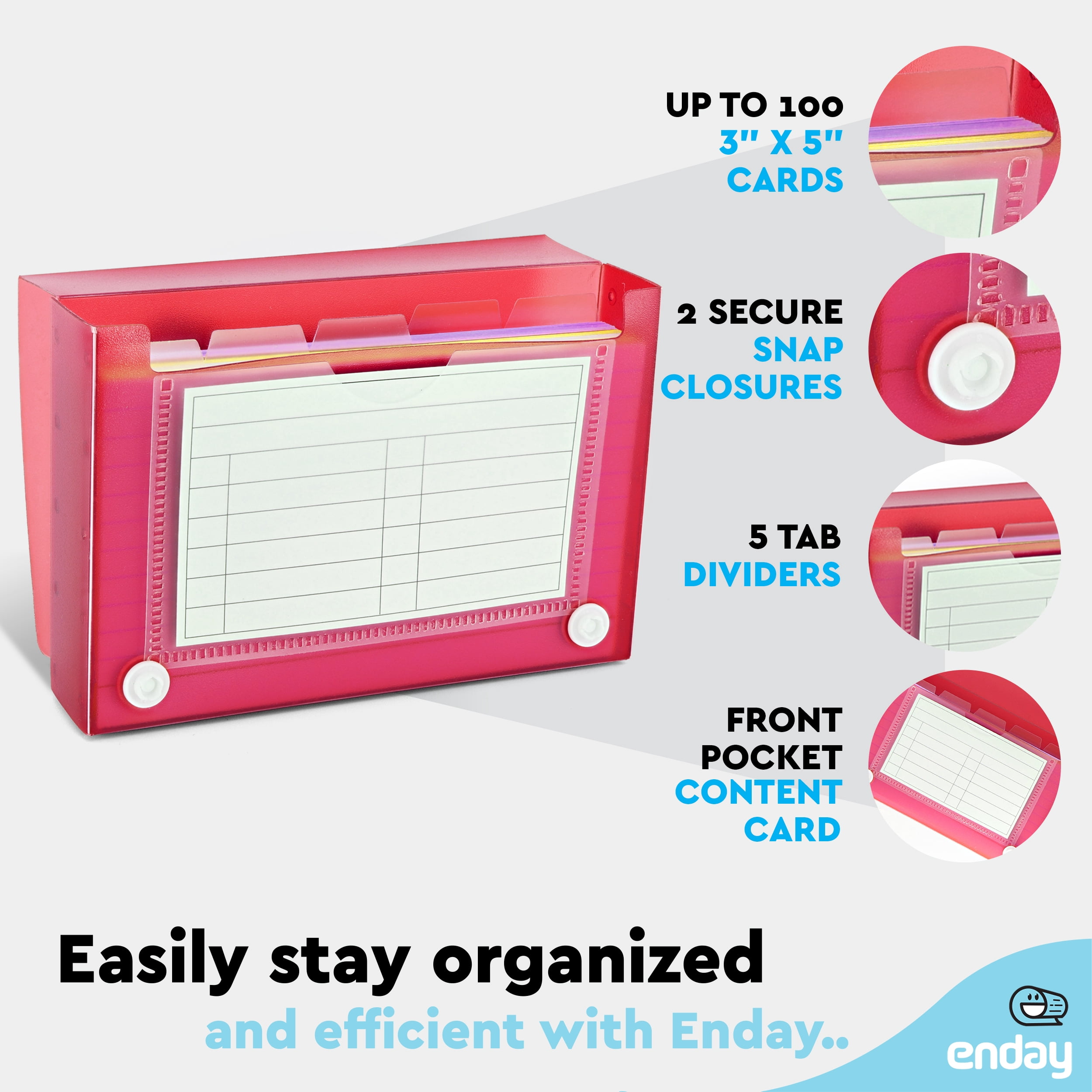 Enday Index Card Holder 3x5 Inch File Organizer for Focus Notes & Flash Cards, Multicolor 4 Pack