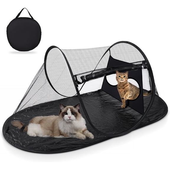 Outdoor Cat Tent with Removable Interactive Fabric,Outdoor Cat Enclosures for Indoor Cats, Portable Pet Playpen Ideal for Hiking, Traveling, and Sunbathing-Black
