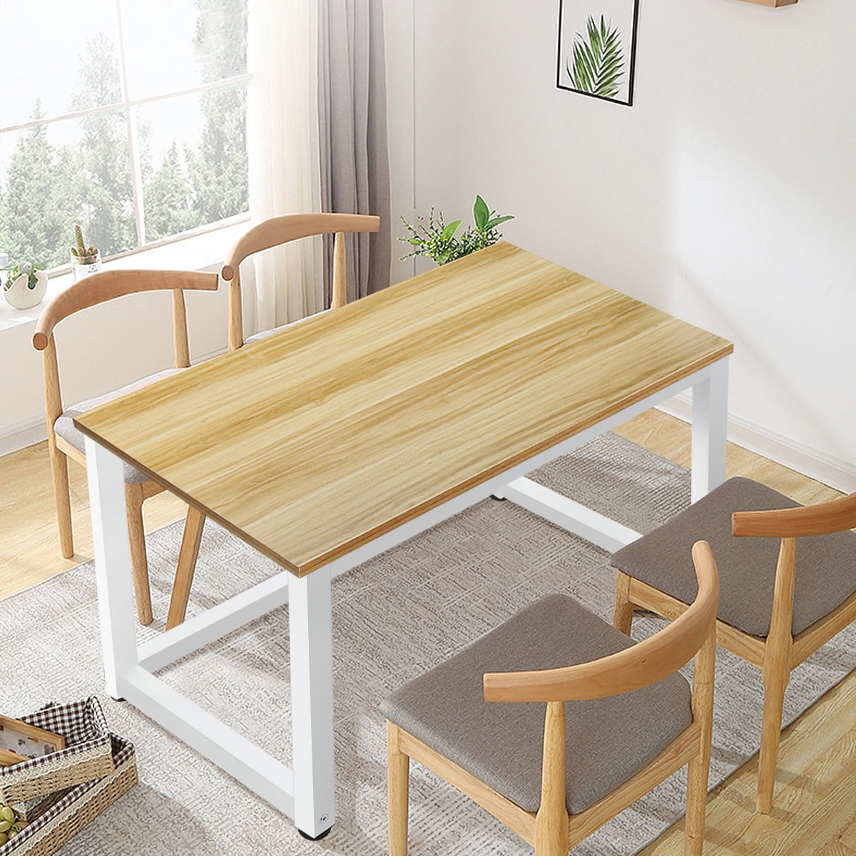 Hoffree 43 inch Computer Desk Home Writing Desk Office Furniture Computer Table Study Writing Table Workstation Modern Simple PC Desk for Small Spaces Home Office, Walnut