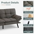 thumbnail image 5 of Futon Sofa Bed Convertible Couch, Grey Linen Sofa Bed with Memory Foam, Adjustable Backrest & Armrests, Multifunctional Small Loveseat Sleeper Sofa for Living Room, Apartment, Office, 5 of 9