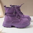 thumbnail image 4 of KPOPLK Kids Girls Boots Fashion Ankle Boots Side Zipper Booties with Lace Up for Little Girls(10,Purple), 4 of 8