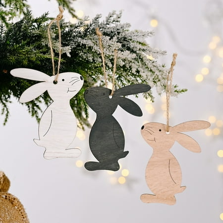 

Hariumiu Easter Rabbit Pendant with Lanyard Vivid Eye-catching Wooden Rabbit Pendant Holiday Ornament Party Supplies