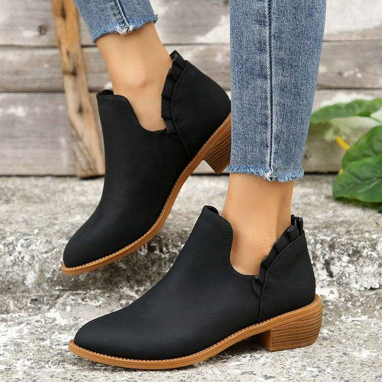 hopeusnice Women's Ankle Boots Suede Low Heel Booties Comfortable