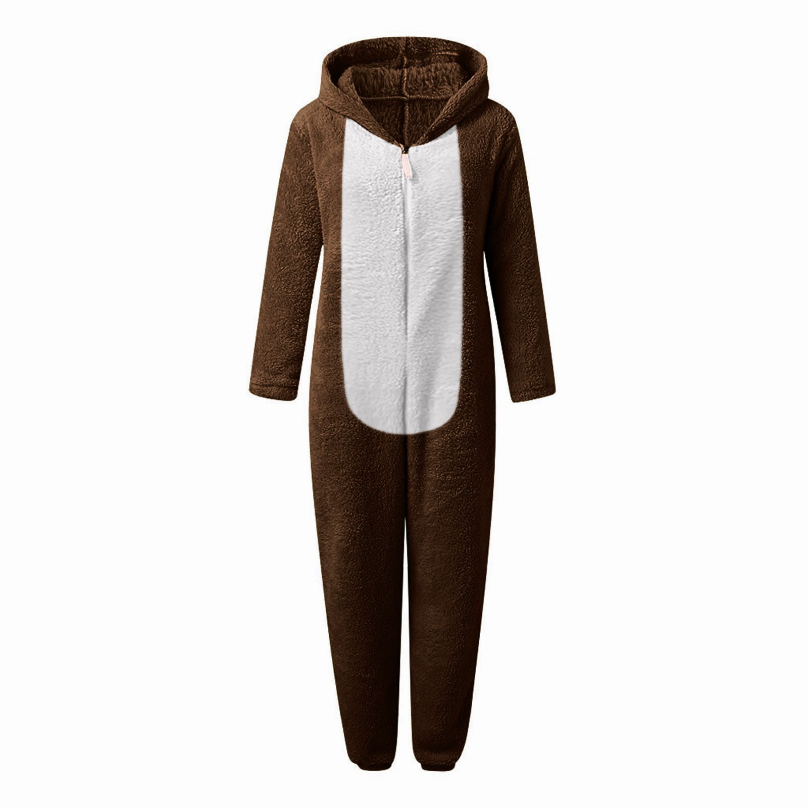 FNFYFH Pajama Onesie for Women Winter Warm Zipper Pajamas Set Cute Teddy Bear Fleece Jumpsuit Fuzzy Furry Sleepwear Sets with Hood Plus Size S-5XL
