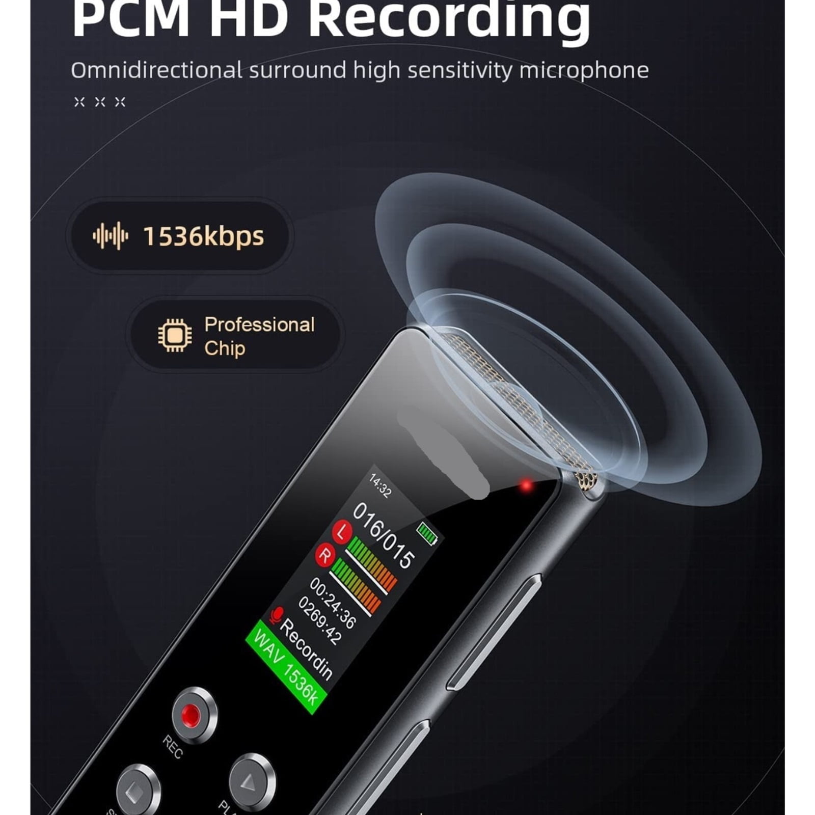 Digital Voice Recorder Dictaphone, Voice-Activated with Replay for Meetings and Presentations