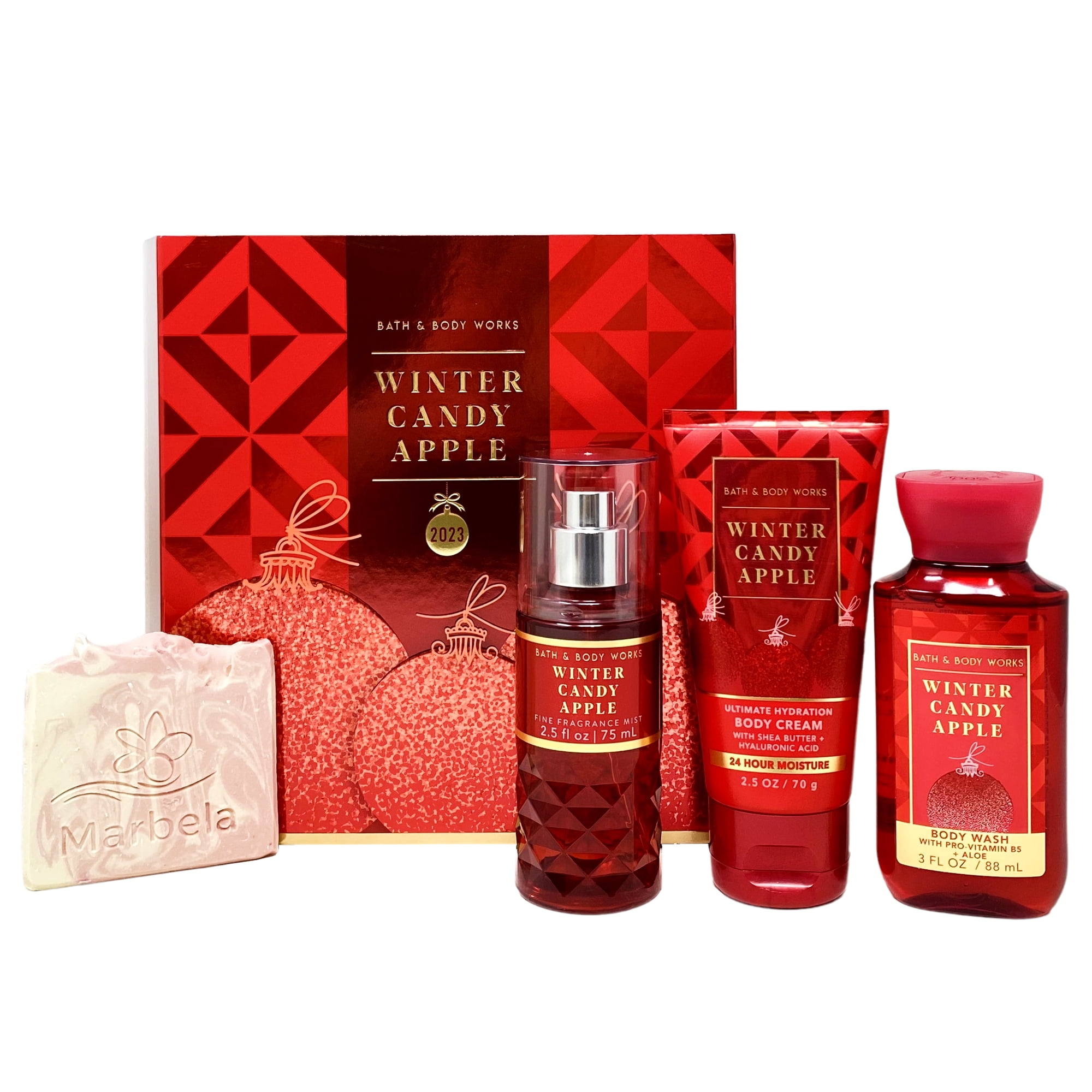 Bath & Body Works Winter Candy Apple Mini Gift Box Set - Fragrance Mist - Body Wash and Body Cream with a Himalayan Salts Springs Sample Soap - Travel Size