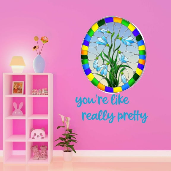 Floral Wall Decal You're Like Really Pretty Positive Complimentary Living Room Wall Decor Vibrant Quote Bedroom Decoration - Size: 14 In X 20 In