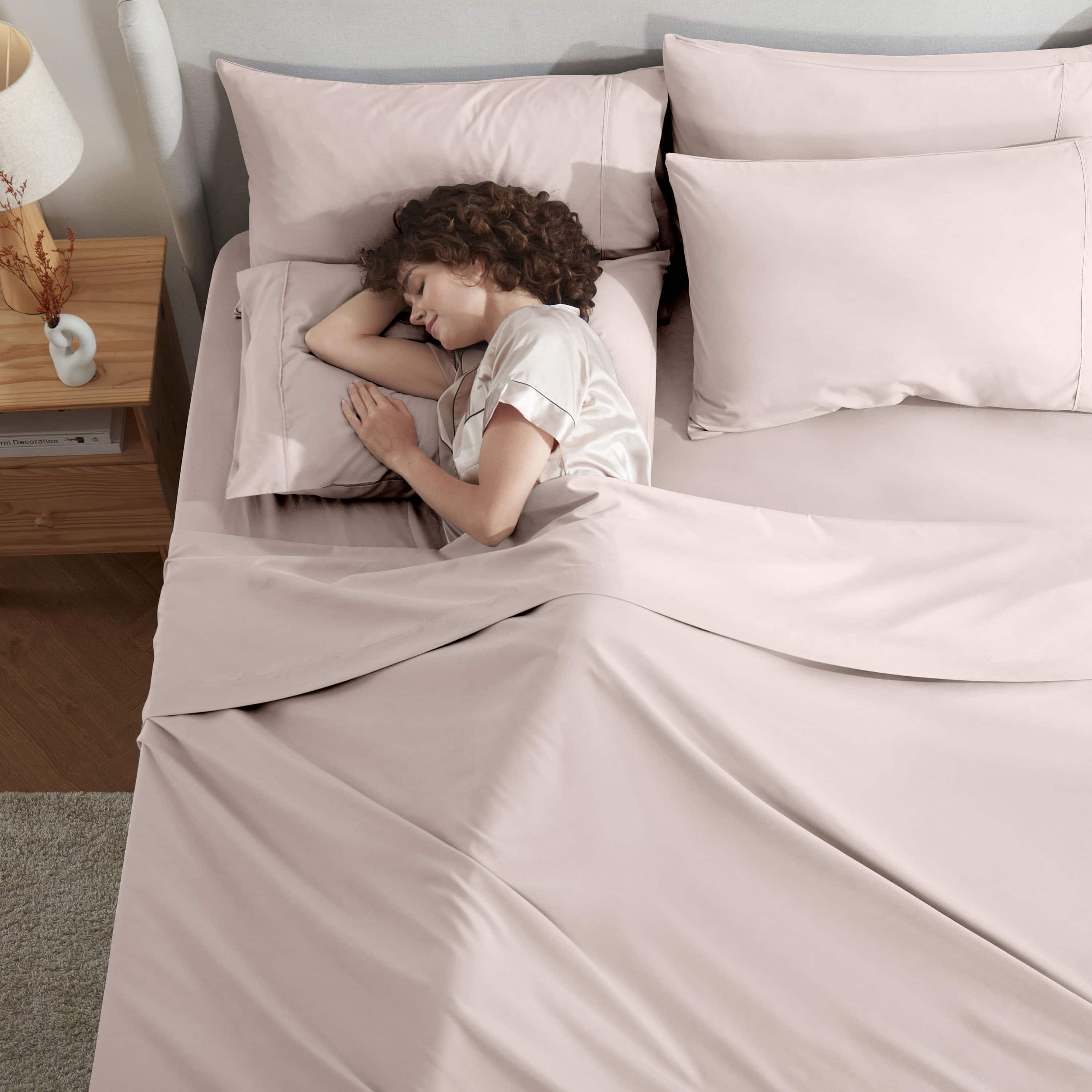 LammaLoe Extra Deep Pocket Full Size Sheets set, Fits 18"-24" Mattress, 6 Piece Soft Microfiber Bed Sheet Sets, Blush Pink