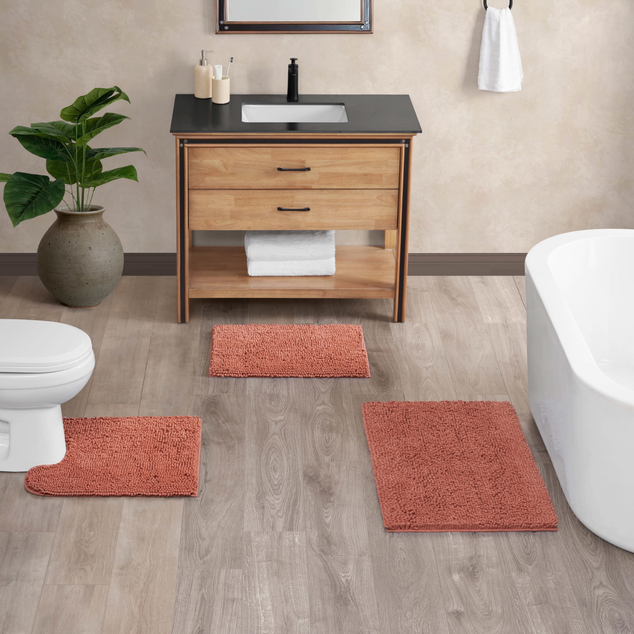 Resort Collection Chenille Plush Loop Bath Mats, 3-Piece Set
