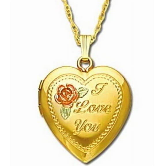 10k Yellow Gold with 12k Two-Tone Rose "I Love You" Heart-Shaped Locket with 14k Gold-Filled Chain