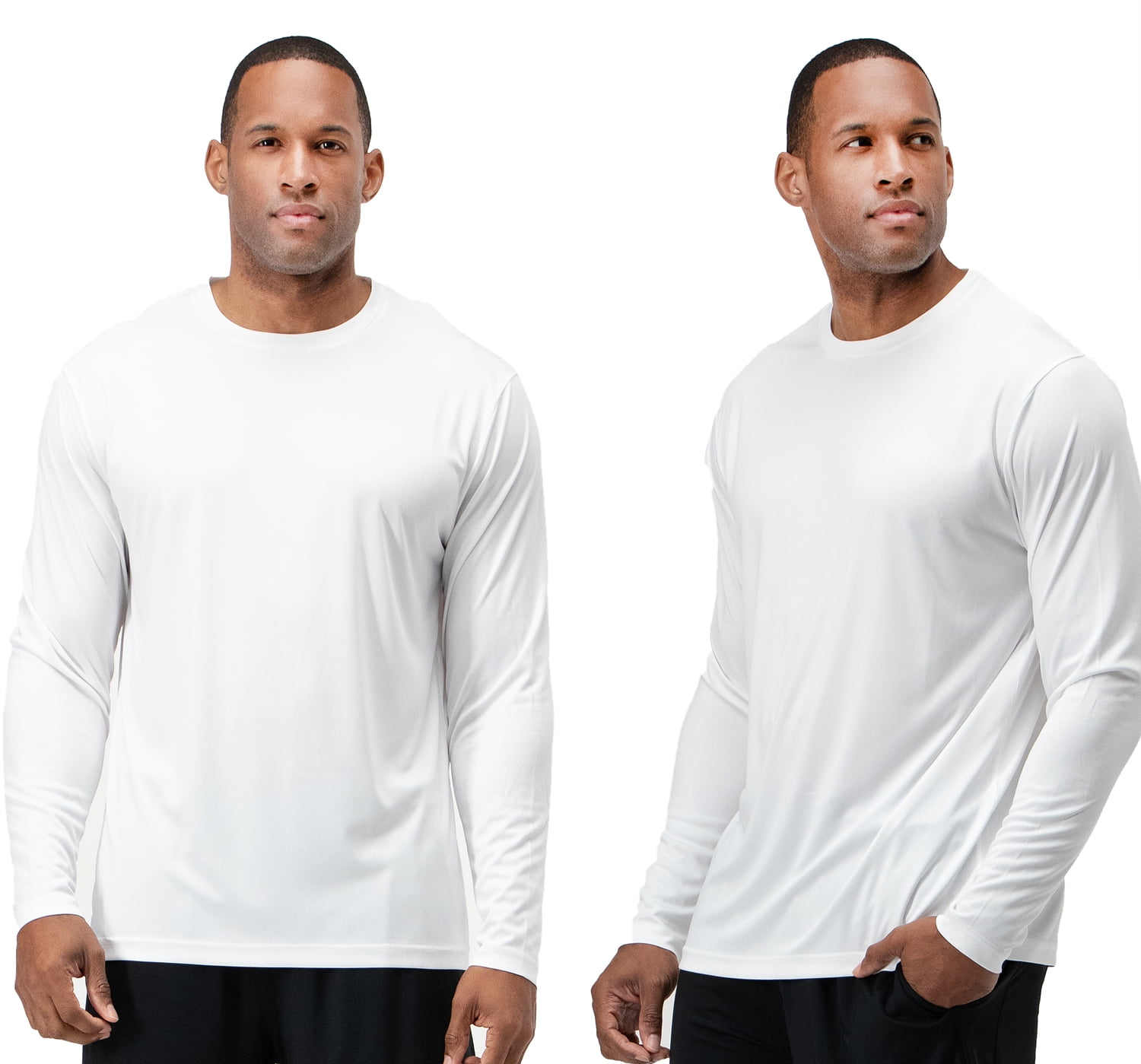 DEVOPS 2 Pack Men's UPF 50+ Sun Protection Long Sleeve dry Fit Fishing Hiking Running Workout T-Shirts (X-Large, White)