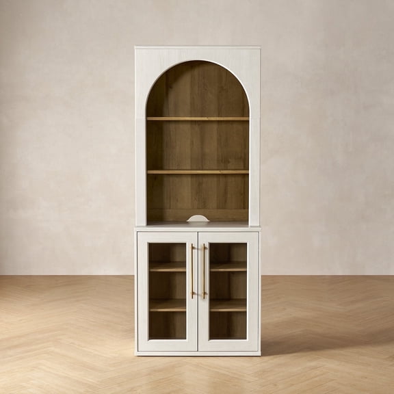 Mopio Blake Storage Cabinet with Hutch, Sideboard Buffet Cabinet with Storage, Kitchen Pantry Cabinet, Coffee Bar Station, Trophy Display Case, Display Cabinet for Living Room (Acrylic, White)