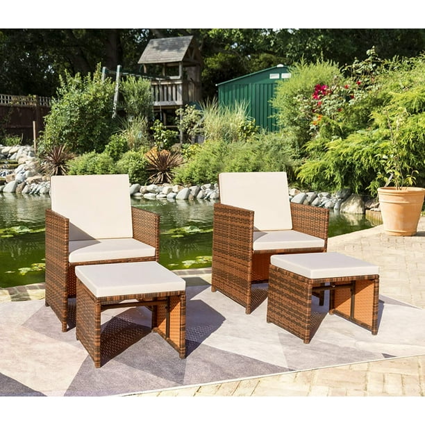 Devoko 4 Pieces Patio Furniture Dining Set Patio Wicker Rattan Chair
