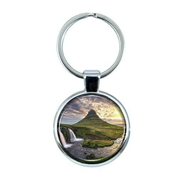 Iceland Keychain with Epoxy Dome and Metal Keyring