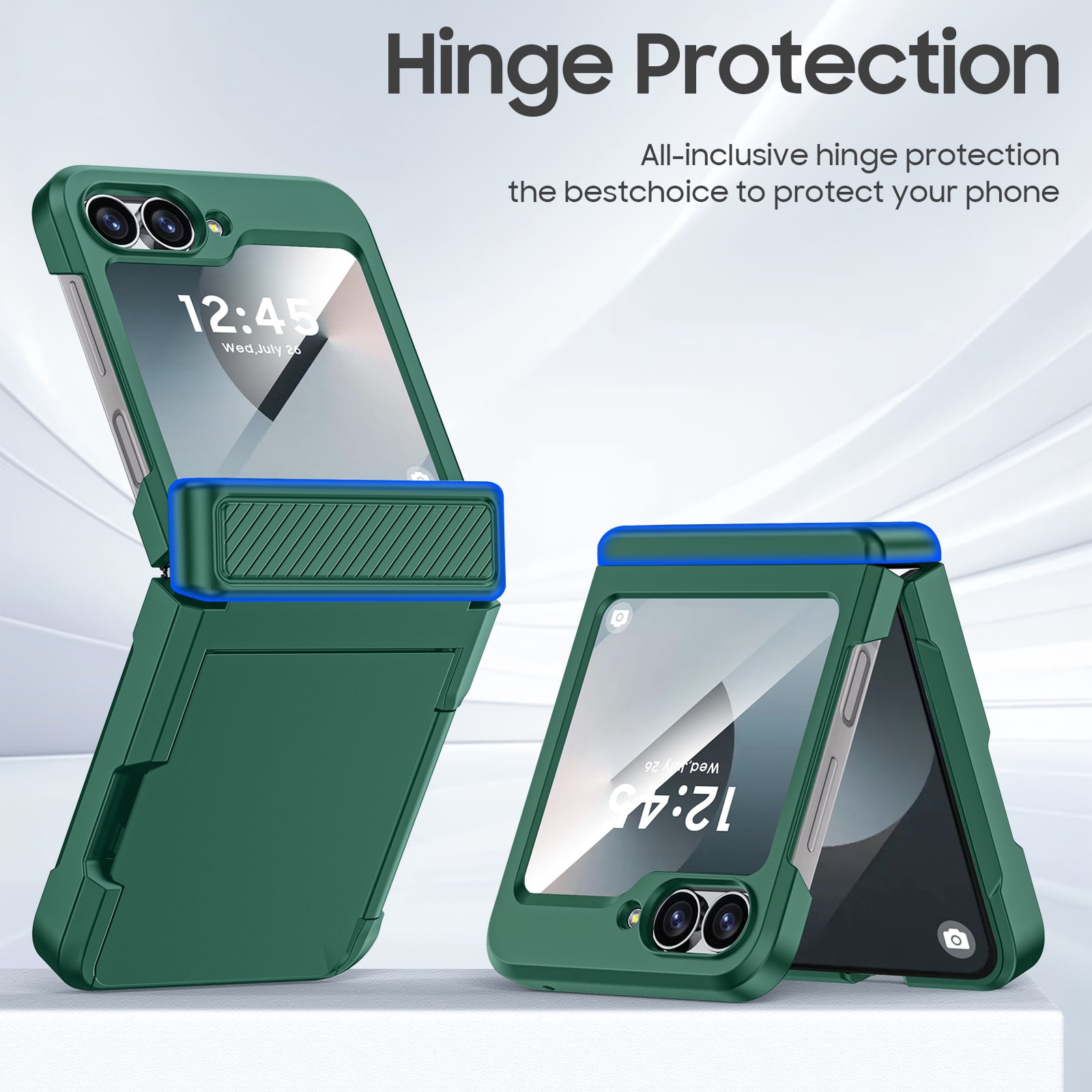 Oupeigar for Samsung Galaxy Z Flip 6/7FE Phone Case with Card Holder[RFID Blocking],Hinge Protection,Screen Protector,Shockproof Case-Green