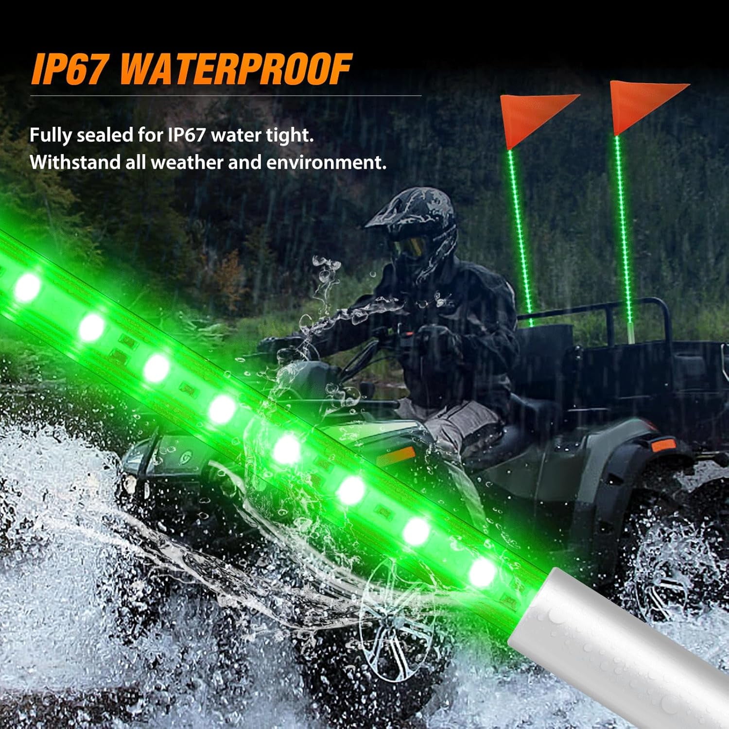 Nilight 1Pcs 4FT Led Whip Light with Aluminum Base Green Color Safety Warning Pole Lighted Antenna Whips for RZR Polaris Dune Buggy Off-Road Truck UTV ATV
