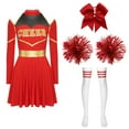 thumbnail image 3 of TiaoBug Womens Cheer Leader Costume Cheering Uniform Long Sleeve Dress with Stockings Red B M, 3 of 7