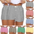 thumbnail image 3 of Xuhomer 2 PCS Pajama Bottoms for Women's Summer Shorts Casual Elastic Waist Wide Leg Checkered Shorts Streetwear Pajama Sleep Plaid Shorts Bottom with Pockets Pink 3XL, 3 of 6