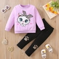 thumbnail image 2 of NOLDARES Infant Toddler Girls Cute Winter Outfits 2pcs Set Long Sleeve Soft Tee and Elastic Waist Pants Clothes Clothing(Purple,2-3 Y), 2 of 5