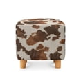 thumbnail image 2 of SCRAWLGOD Fur Cow Print Brown Beige Footstool Slipcover, Thick Footrest Sofa Slipcover Anti Slip Square Covers for Ottoman with Stretch Bottom, 2 of 7
