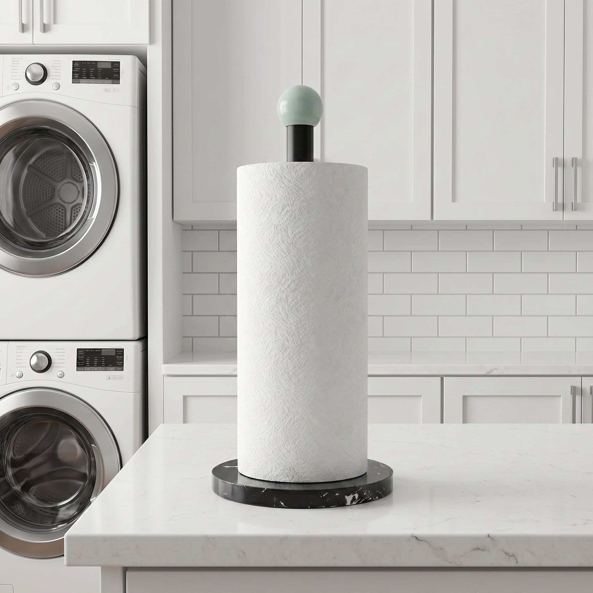 Unique Bargains Durable Paper Towel Holder Countertop Non Slip Base Black A 13.4x5.9inch