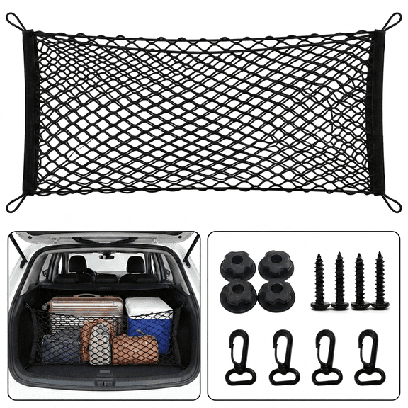 DUALFERV Cargo Net 43x16 Inch Double Layer Trunk Organizer Elastic Mesh for SUV Car Storage