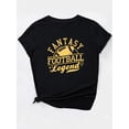 thumbnail image 3 of Fantasy Football Legend" Women's Casual Black T-Shirt with Yellow & White Graphics - Soft Polyester, Round Neck, Short Sleeve, Machine Washable - Perfect for Spring/Summer/Fall, 3 of 7