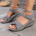 thumbnail image 3 of Women's Slide Sandals Casual Spring And Summer Breathable Toe Open Toe One-Line Buckle Wedge Heel Sandals for Women, Gray-37, 3 of 9