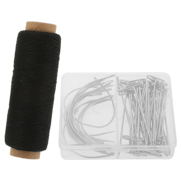 MUSEYA 71Pc T Pins Set for Wig Use Stainless Steel Needles with Black Thread in Storage Box