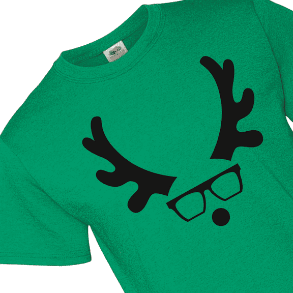 Reindeer with Glasses Silhouette Adult Green Large Christmas Holiday T-Shirt